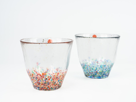 Colored Speckle Glass Cup on White Background