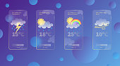 istock Set of 3d glassmorphism weather forecast app template Interface design kit. Day meteo icons on dark blue gradient background Season collections smartphone glass morphism screen Vector illustrations 1469613772
