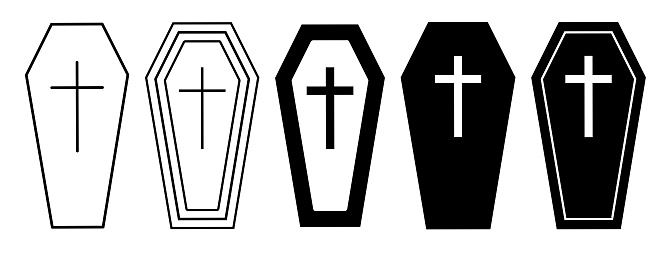 outline Silhouette Coffin icon set isolated on white background