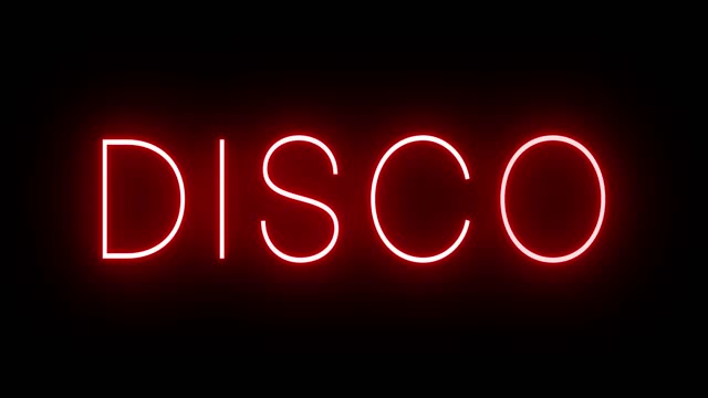 Glowing and blinking red retro neon sign for DISCO