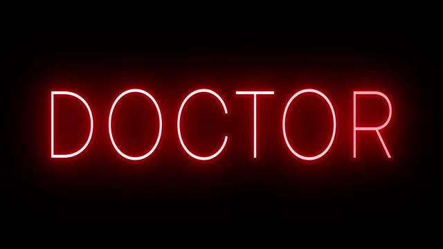 Glowing and blinking red retro neon sign for DOCTOR