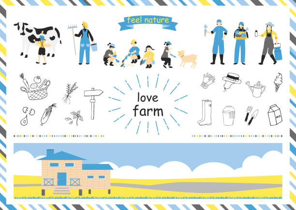 illustrations, cliparts, dessins animés et icônes de illustration d’agriculteurs et de personnes appréciant l’expérience de l’élevage laitier - raw potato farm agriculture farm worker