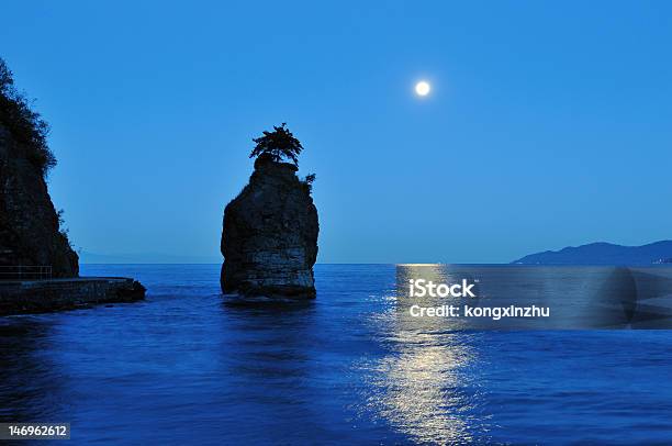 Moonset At Siwash 바위산 스탠리 파크 0명에 대한 스톡 사진 및 기타 이미지 - 0명, 공원, 나무