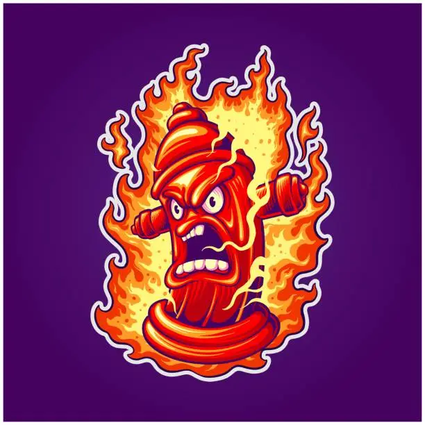Vector illustration of Angry flaming fire hydrant logo cartoon illustrations