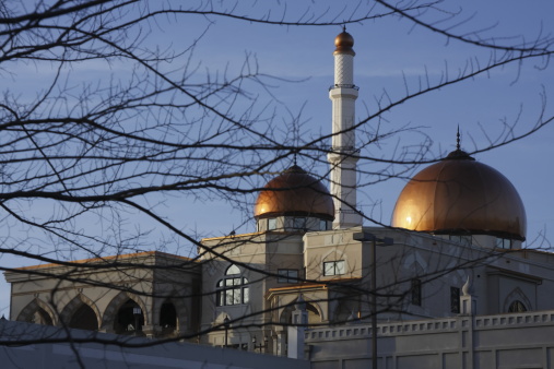 sunset photo of the Mosque on Atlantic Station in Atlanta, GA