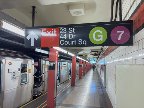 New York City, NY, USA - February 14 2023: General underground view of a subway station in New York city