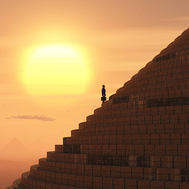 businessman rising on staircase