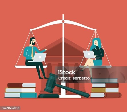 istock Equality and freedom measurement with person sitting on scales 1469632013