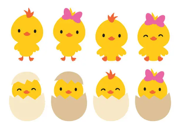 Vector illustration of Little Baby Boy and Girl Easter Chickens Vector Illustration