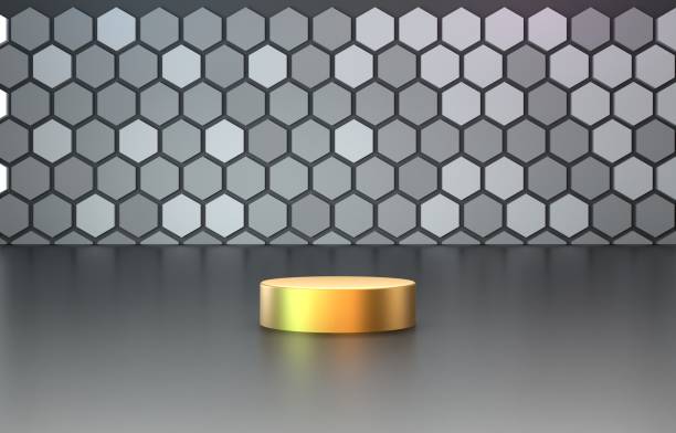 istock platform gold color on hexagon gray background  product display 3d illustration rendering for flyer design, business design, your any product design and etc . 1469632703
