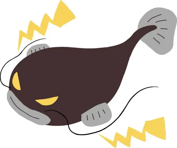 Vector illustration of Illustration of a catfish causing an earthquake.