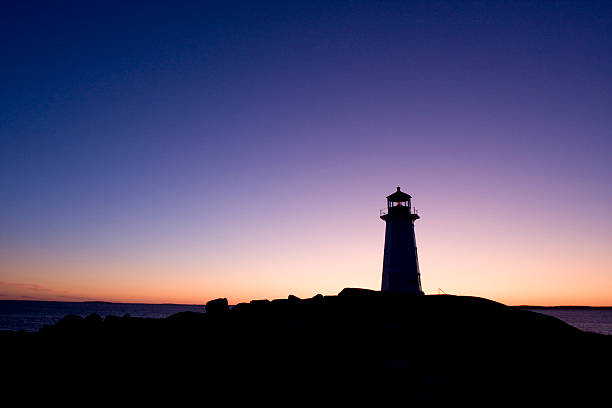 istock Silhouette of lighthouse against backdrop of rich sunset 146963787