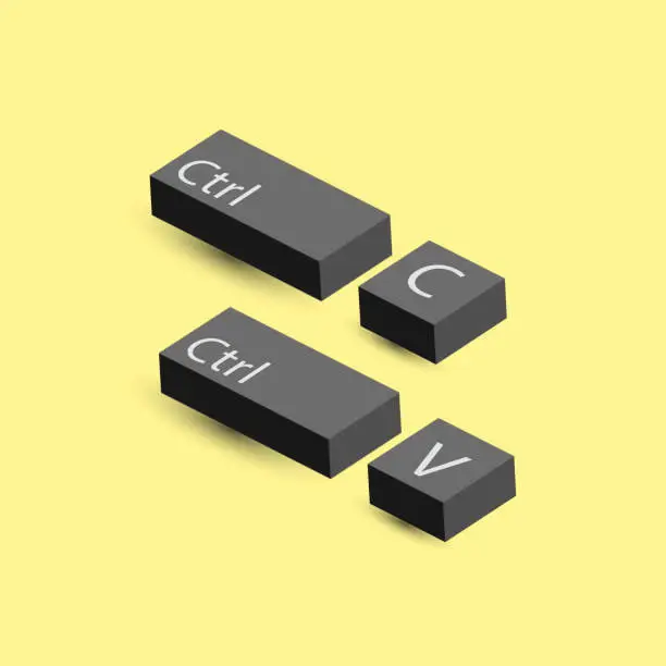 Vector illustration of keyboard keys Ctrl C and Ctrl V in 3d style