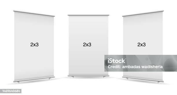 Empty Standee Vector Set Of 3 Empty Standee Or Rollup Banner Display Mockup On Isolated ...