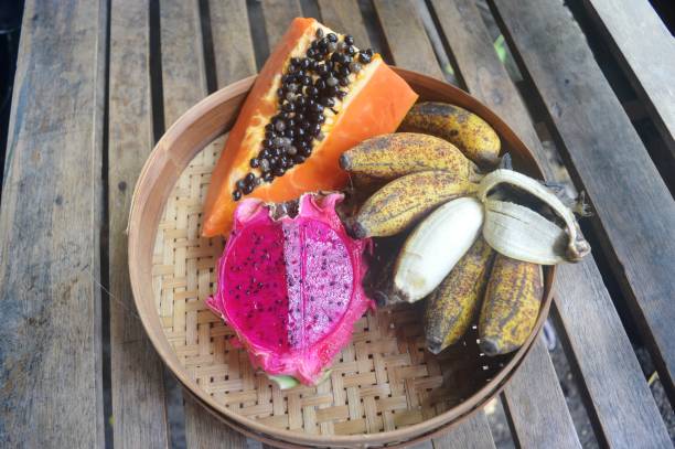 istock tropical fruit, dragon fruit, papaya and banana 1469641104