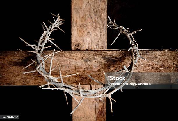 Cross And Crown Stock Photo - Download Image Now - Crown Of Thorns, Wood - Material, Religious Cross