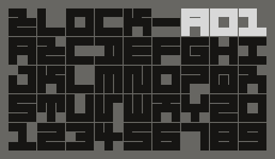 Block - A01 Font - Typeface design. Alphabet and Numbers - Vector EPS10 File