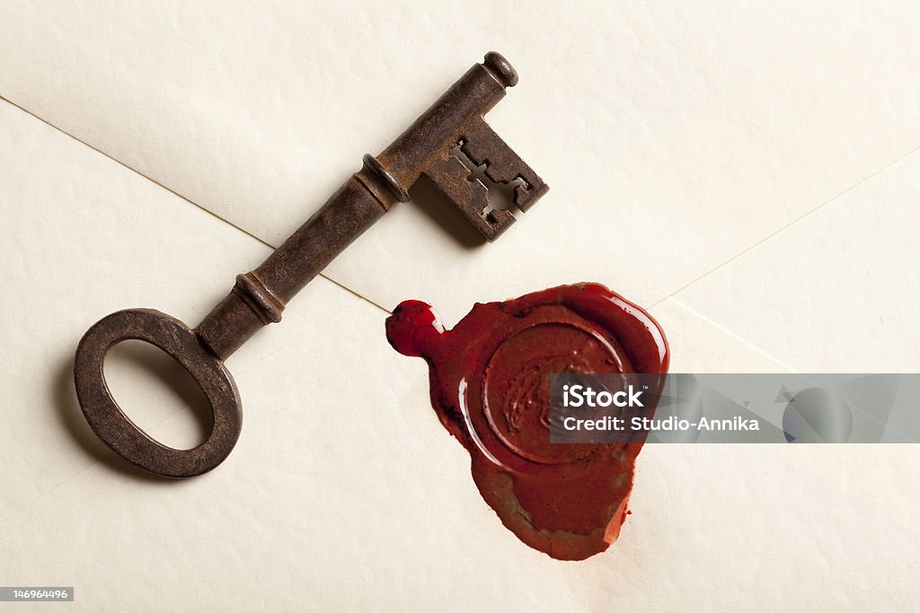 Key to her heart Sealed Valentine love letter with vintage rusty keys Antique Stock Photo