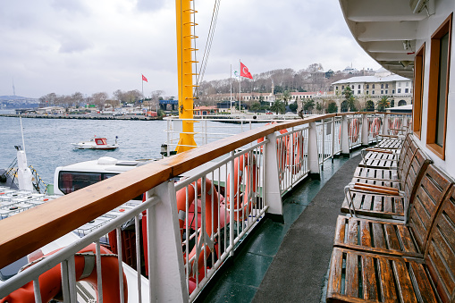 Ferry deck across Golden Horn bay in Istanbul city