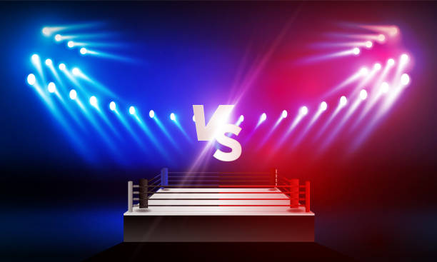 векторный дизайн стадиона боксерского ринга. - boxing ring fighting rope stadium stock illustrations