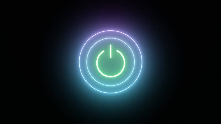 Seamless Loop Cycle Neon Power Start Button Sign Flicker Light Ellipse Symbol