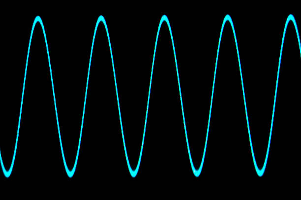 Blue sine wave with no grid Photograph of a blue sine wave on a black background on a grapgical oscilloscope display with no grid. sine wave stock pictures, royalty-free photos & images