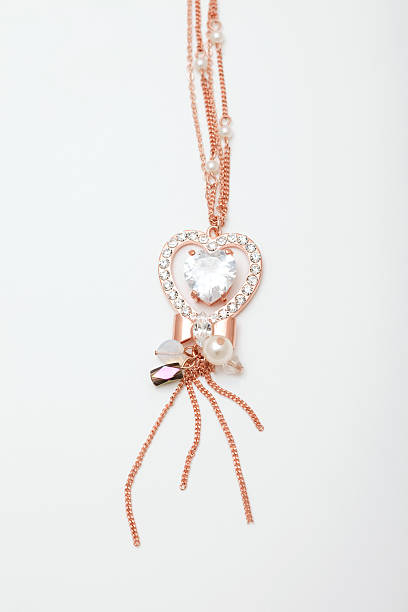 Diamond necklace detail on white background stock photo