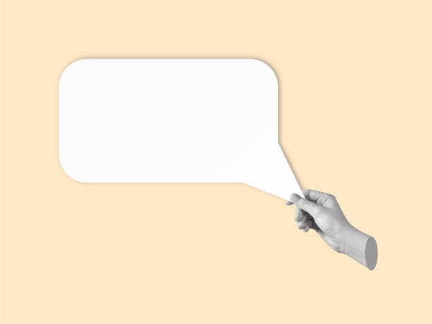 istock Contemporary art collage of human hand holding dialogue bubble. 1469656736