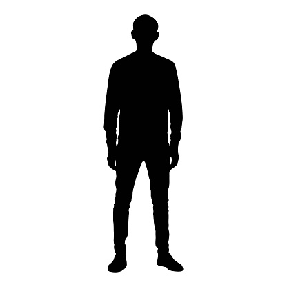 Black man silhouette in full growth in jeans and a sweater.