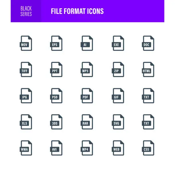 Vector illustration of File Format Black Icons