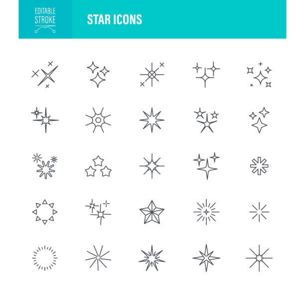 ilustrações, clipart, desenhos animados e ícones de traçado editável dos ícones de estrela. o conjunto contém ícones como glittering, icon, star - space, star shape, firework - firework display pyrotechnics exploding star