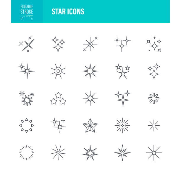 Star Icons Editable Stroke. The set contains icons as Glittering, Icon, Star - Space, Star Shape, Firework vector art illustration