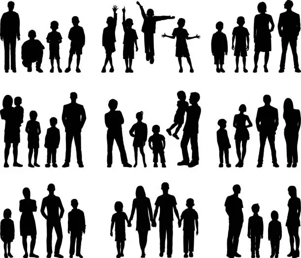 Vector illustration of Families Silhouette
