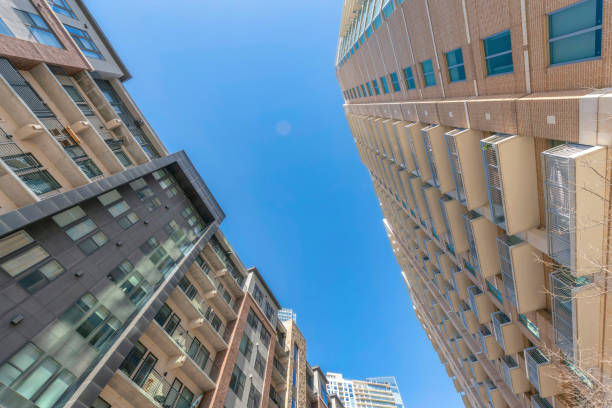 istock Austin, Texas- Apartment complex buildings in a low angle view 1469664301