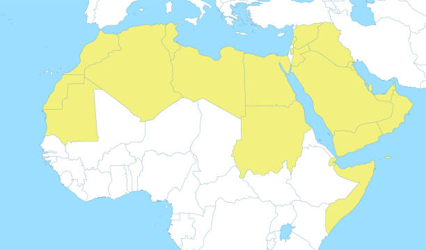 ilustrações de stock, clip art, desenhos animados e ícones de map of arab world with borders of the states - iran vector saudi arabia kuwait