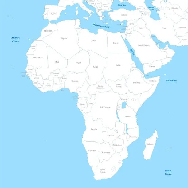 Vector illustration of map of Africa with borders of the states.