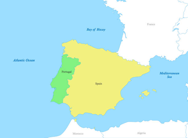 ilustrações de stock, clip art, desenhos animados e ícones de map of southwestern europe with borders of the countries. iberian peninsula - peninsula