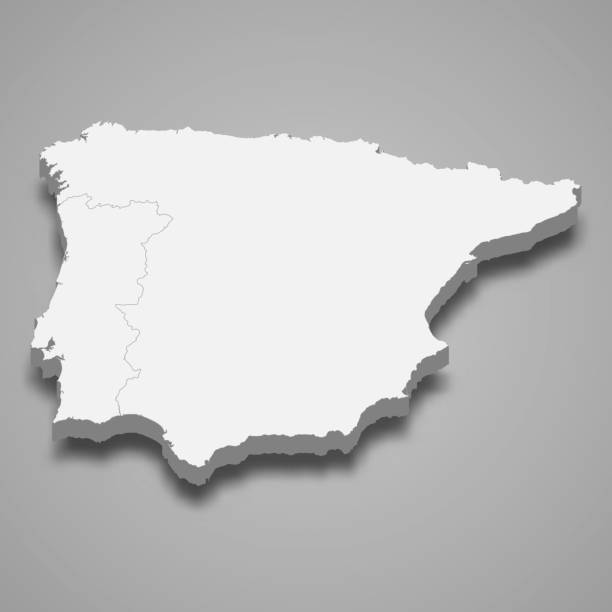 3d isometric map of Iberian Peninsula region, isolated with shadow 3d isometric map of Iberian Peninsula region, isolated with shadow vector illustration andorra map stock illustrations