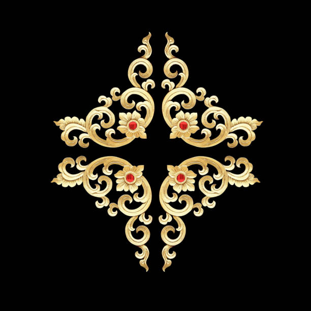 stucco pattern flower decorative isolated on the black background