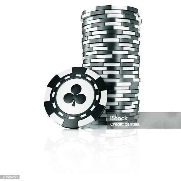Poker Chips Stock Photo - Download Image Now - Black Color, Clubs - Playing Card, Cut Out