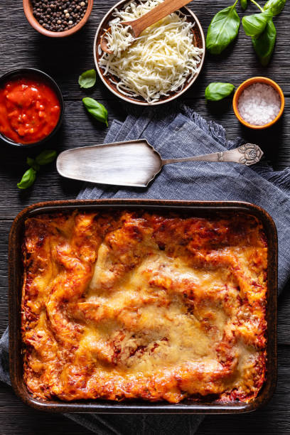 istock portion of Lasagna in baking dish, top view 1469671020