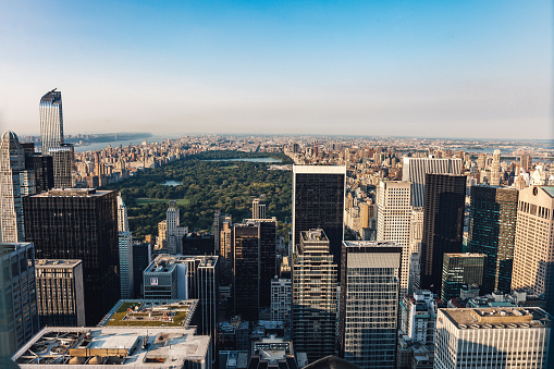 Aerial view over New York Central Park and midtown Manhattan