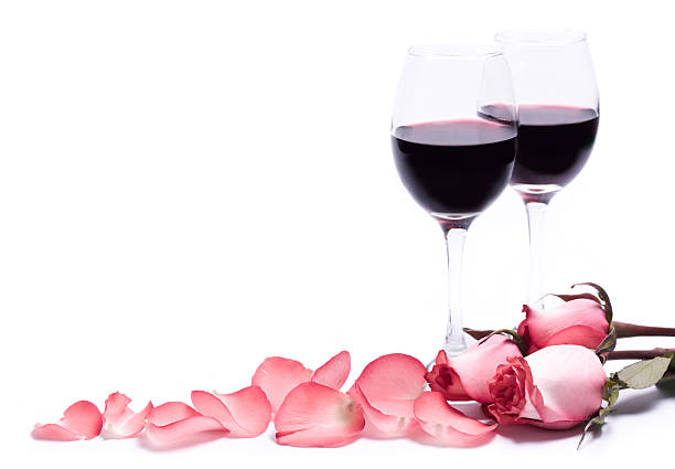 Wine and roses isolated
