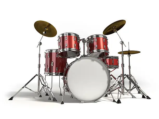 Photo of Close-up of red drum set on white background