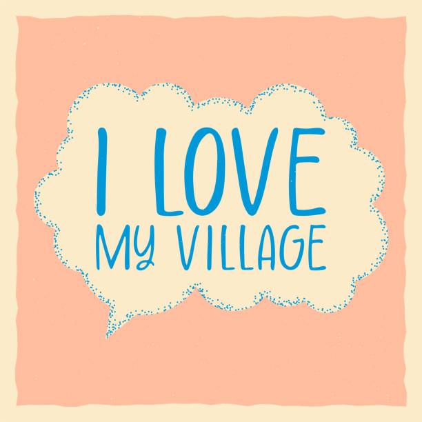 istock Inscription, text I love my village, lettering. Square template in grunge style. 1469678681
