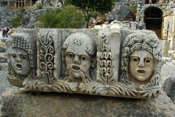 istock The antique tombstone with bas-relief of three faces 146968060