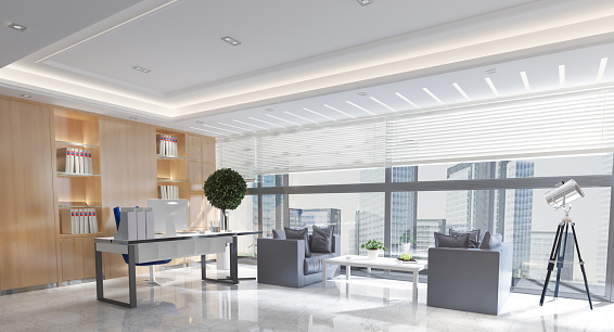Modern Office Interior With Cityscape