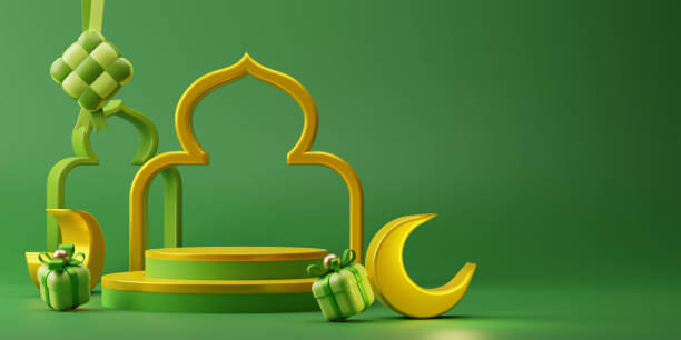 istock 3d product display and islamic festival decorative element with empty space for greeting promotion sale campaign on green background 1469686194