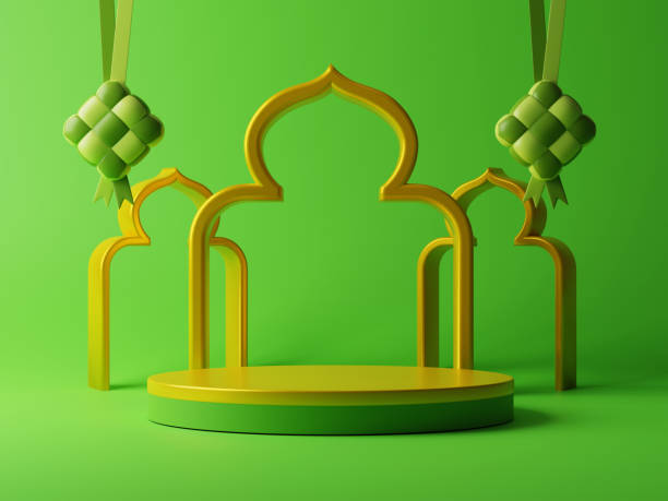 istock 3d green theme with empty product display and islamic festival decorative element for Ramadan Kareem promotion sale advertising campaign 1469686224
