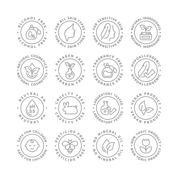 набор этикеток для линий косметики и ухода за кожей - уход за кожей stock illustrations